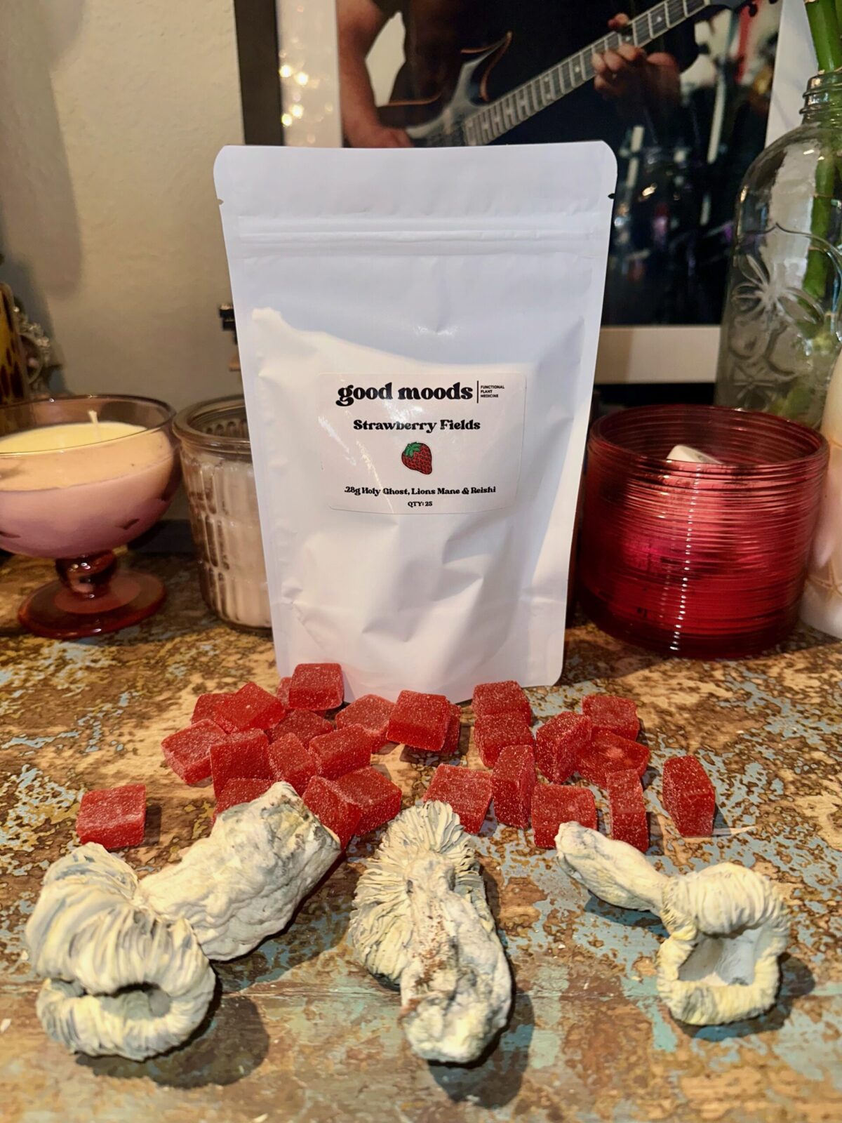 Strawberry Fields Gummies w/ Holy Ghost, Lions Mane & Reishi. x 25 - Good Moods Magic Mushrooms Gummies