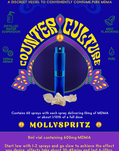 Counter Culture, Mollyspritz, Contains 60 sprays with each spray delivering 10mg of MDMA or about 1/10th of a full dose