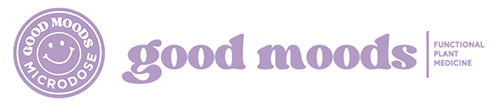 Good Moods Microdose logo with the tagline “Functional Plant Medicine” in soft purple typography.