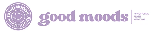 Good Moods Microdose logo with the tagline “Functional Plant Medicine” in soft purple typography.