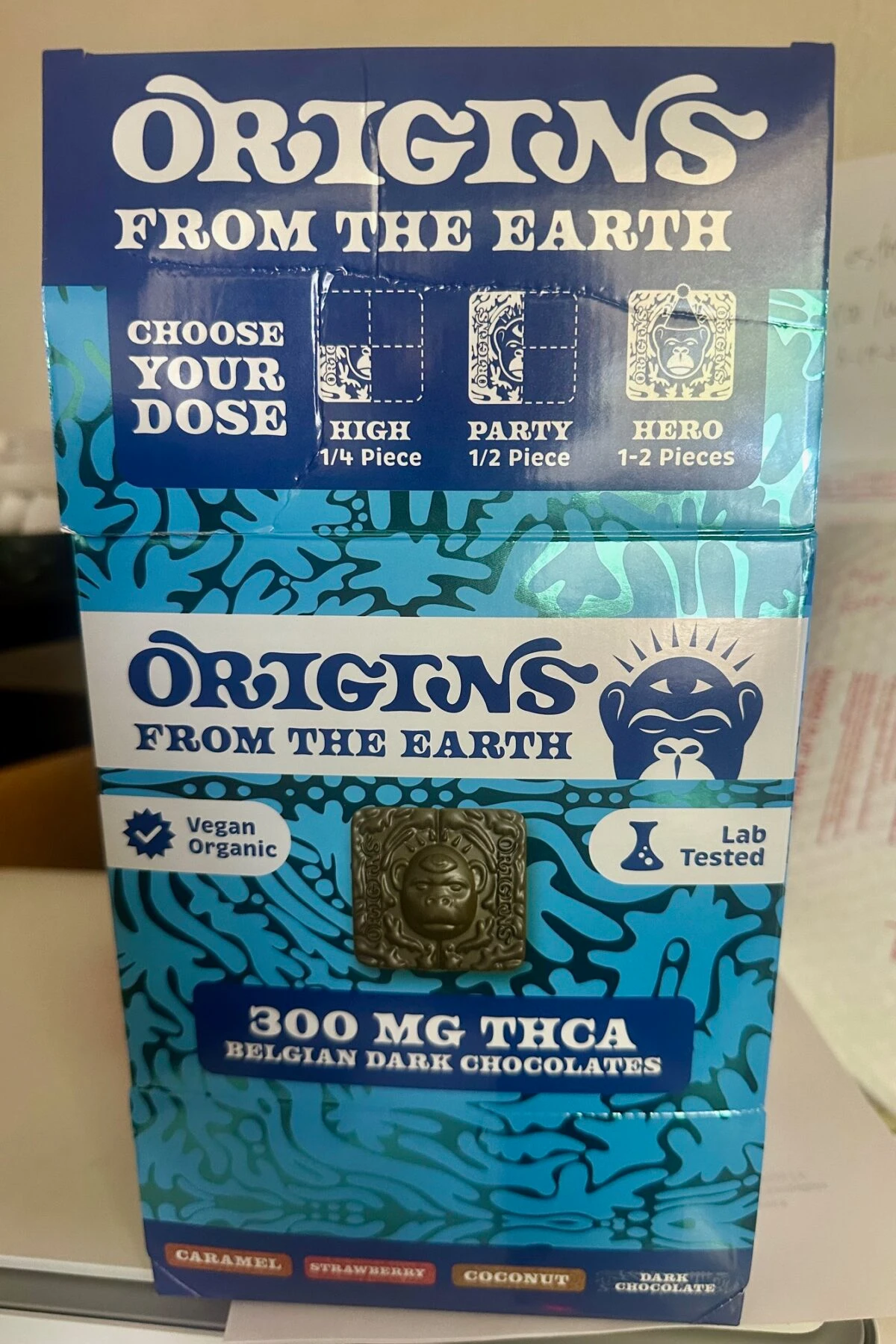 Origins From the Earth THCA Belgian Dark Chocolates. 300mg THCA Per Square x 10 Squares