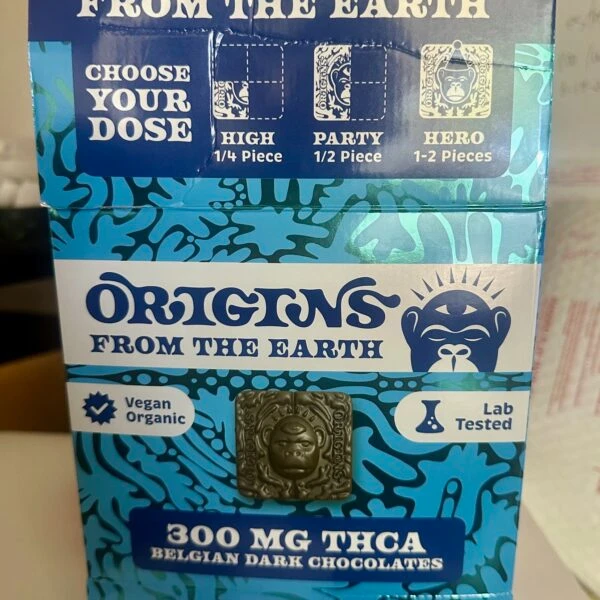 Origins From the Earth THCA Belgian Dark Chocolates. 300mg THCA Per Square x 10 Squares